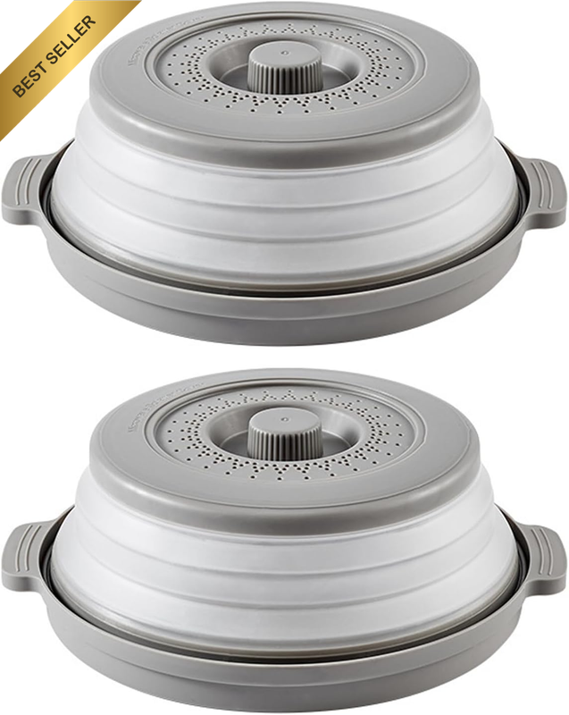 2 Pcs Grey Collapsible Microwave Food Covers & Splatter Covers with Steam Vents,