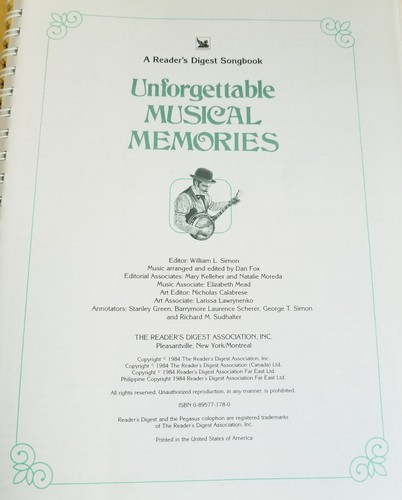 A Readers Digest Songbook Unforgettable Musical Memories
