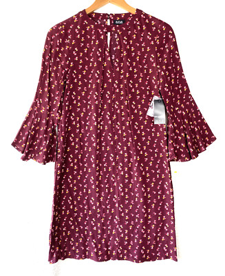 a.n.a. Work Office Aline Dress Womens Sz XSmall Burgundy Bell Ruffle Half Sleeve