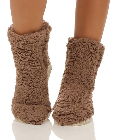 Damen Hüttensocken Kuschelsocken Hausschuhe Strümpfe Teddyfell ABS Sohle CL 091 – Bild 3