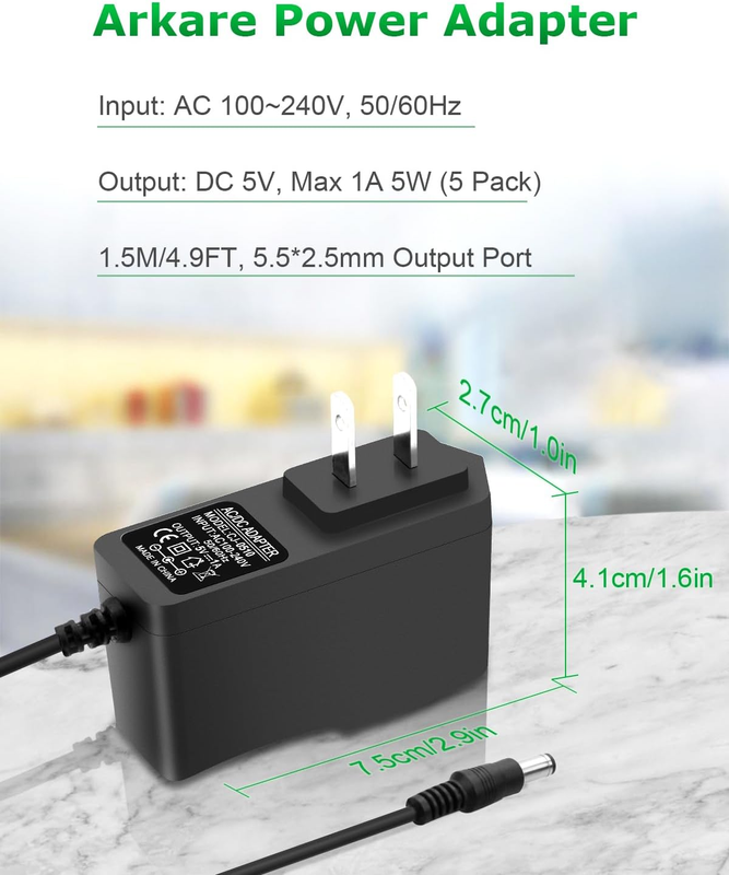 5V 1A DC Power Supply Adapter 5W AC/DC Charger AC 100V-240V to DC 5 Volt 1Amp 0.