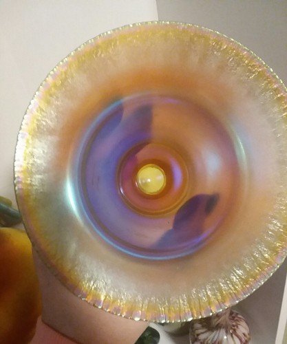 German WMF Myra Kristall iridescent aurene gold fluted vase 4.5