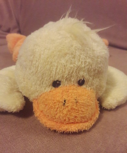 TY Pluffies yellow orange DUCKY DUCK Laying Down Plush stuffed animal 10