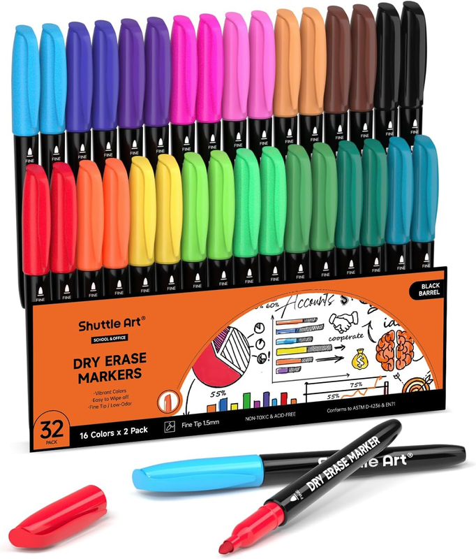 Dry Erase Markers, 32 Pack 16 Colors Whiteboard Markers,Fine T...