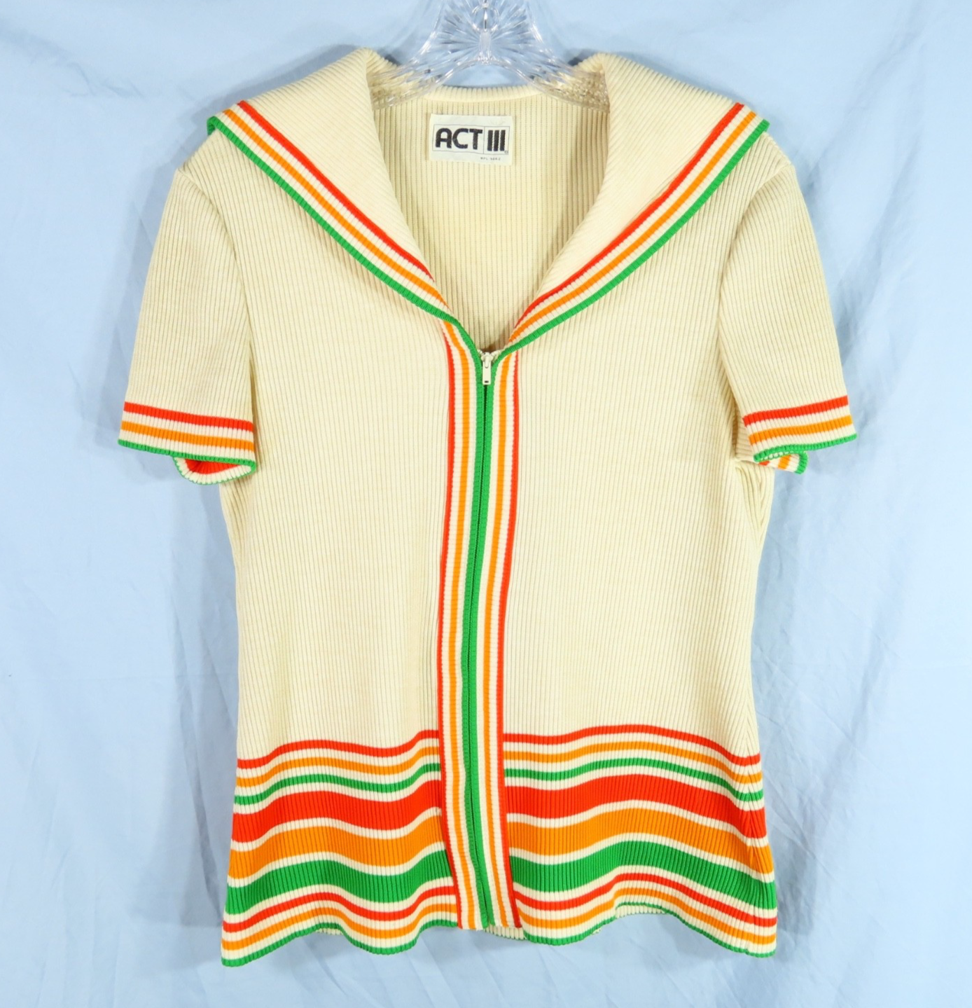 週末限定値下げ。 Stripe Knit Shirts VTG ACT II Ribbed Knit Top IVORY & RAINBOW STRIPE Full