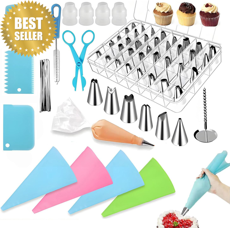 72PCS Piping Bags and Tips Set,Stainless Steel Squeeze Spout,Frosting Nozzle,But