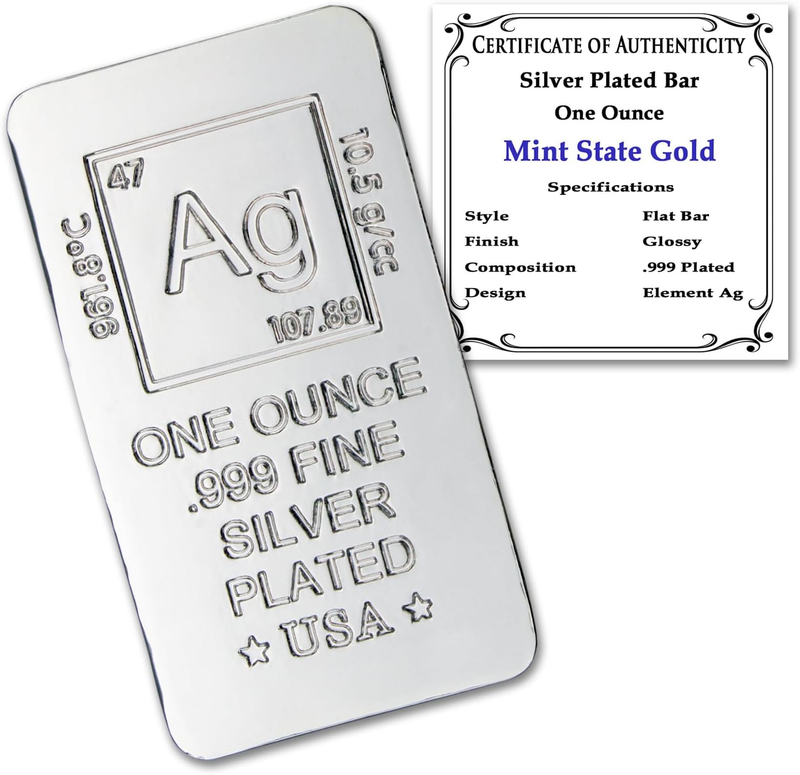 1 Oz Silver Plated Bar (Flat Style) .999 Pure Paperweight - Element Design With