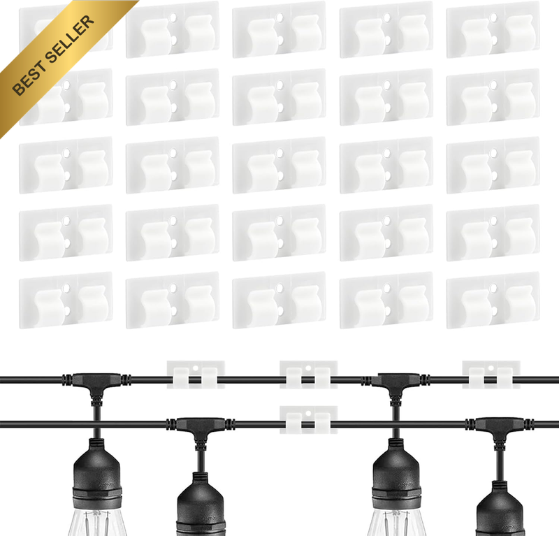 Self-Adhesive Outdoor String Light Clips, 20Pc Heavy Duty Light Hooks for Indoor