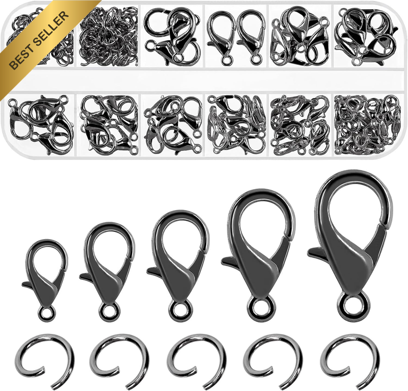 170Pcs Gun Black 10Mm 12Mm 14Mm 16Mm 18Mm Open Jump Rings and 6Mm Lobster Clasps