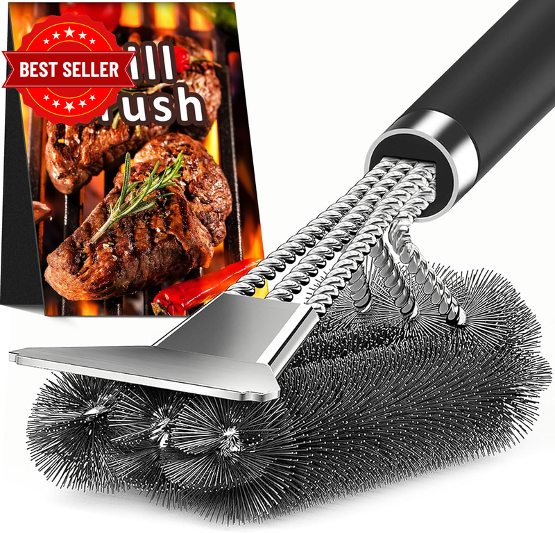 Grill Brush for Outdoor BBQ - Stainless Steel Bristles & Scraper Deep Clean Char