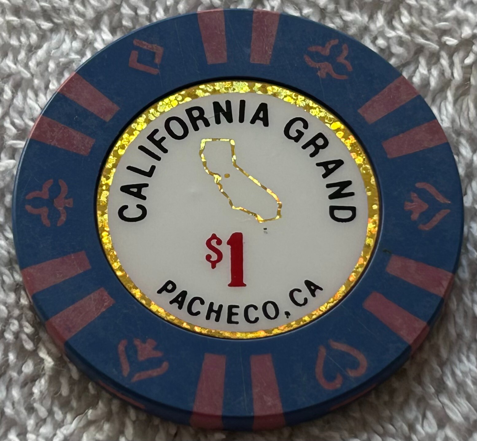 新品未開封 レアデック USPC Panama Casino CALIFORNIA GRAND CASINO #A $1 Table Chip Current Gold Inlay