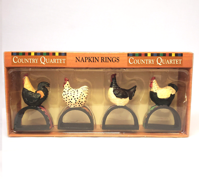 Country Quartet 4 Chicken Napkin Rings New In Box