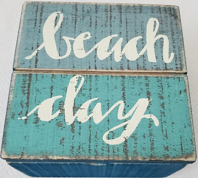 NEW Primitives by Kathy ''Beach Day'' Blue Keepsake Trinket Hinged Box 4''x4''x2.75''