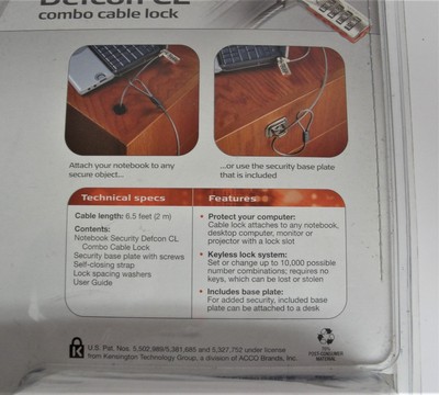 TARGUS  DEFCON CL COMBO CABLE LOCK NOTEBOOK SECURITY New in Sealed Blister Pack