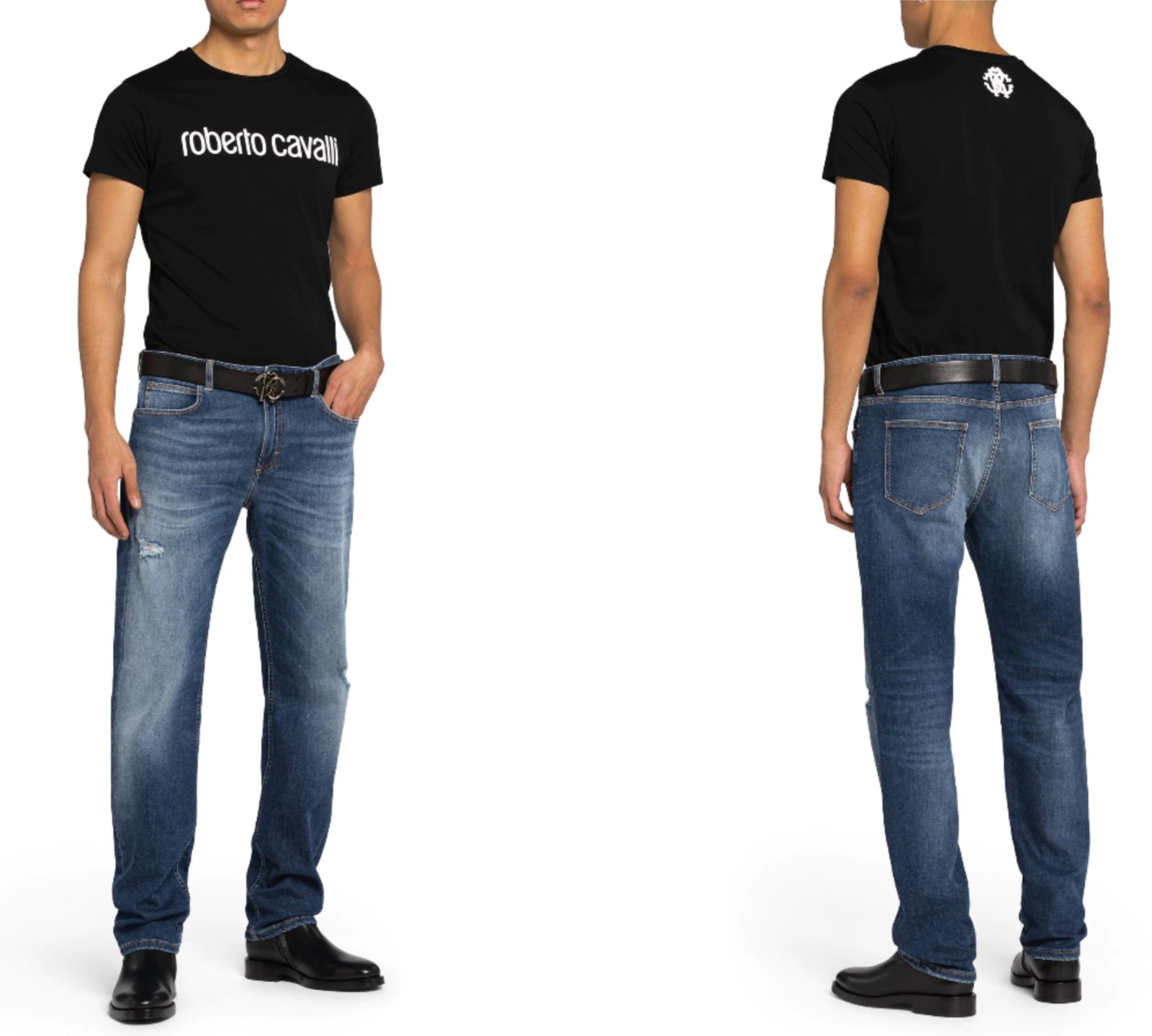 ROBERTO CAVALLI ROBERTO CAVALLI FIRENZE LOGO PRINT LUXURY CREW NECK T-SHIRT RETRO SHIRT TOP L