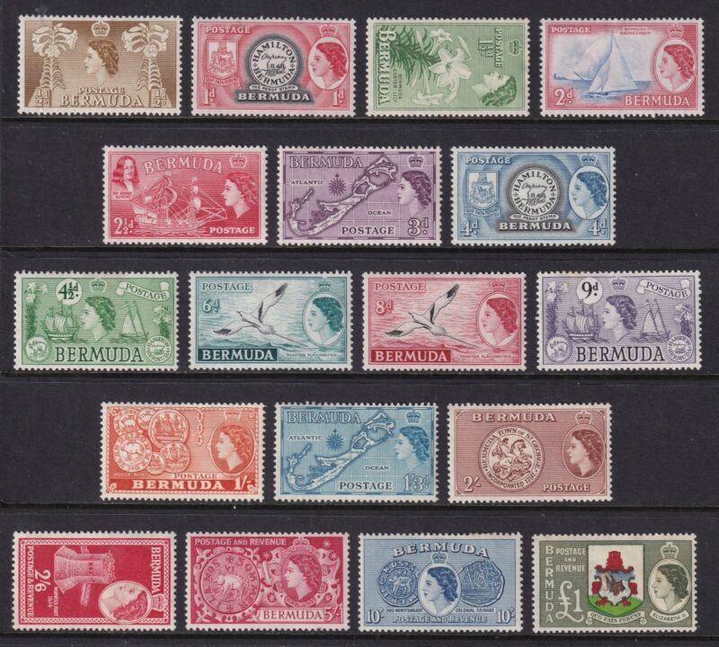 BERMUDA 1953-62 QEII Pictorials set of 18 MH/* (CV £130)
