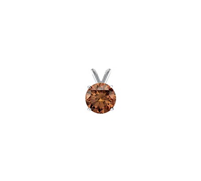 SHINE BRITE WITH A DIAMOND 1.25 CT ROUND CUT BROWN SOLID 14K WHITE GOLD SOLITAIRE PENDANT 18" NECKLACE