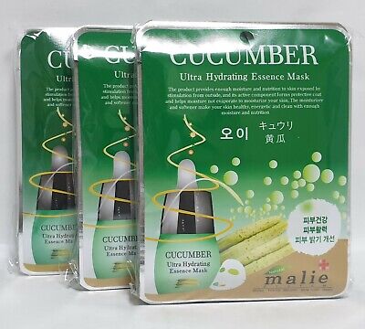 30pcs Malie CUCUMBER Face Mask Packs Sheet 0.88oz Moisture Korea Beauty Cosmetic