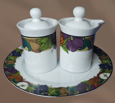 Vintage Dansk Cornucopia Creamer, Sugar Bowl & Plate Set Made in Portugal