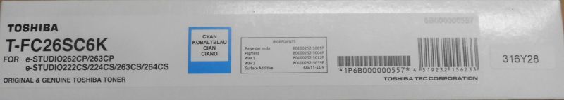 Original Toshiba T-Fc26sc6k Toner Cyan FÃ¼R E-Studio262cp 263cp  Ovp B