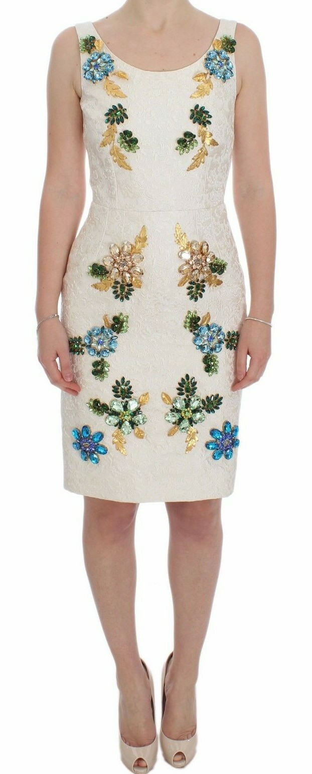 

DOLCE - GABBANA Платье-футляр из белой парчи с цветочным принтом и кристаллами IT40/US6/S Рекомендуемая розничная цена 10 600 долларов США, Белый