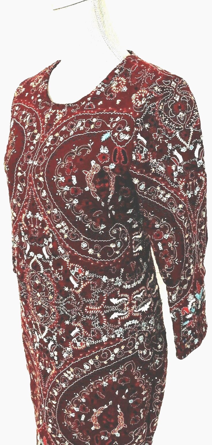 Pre-owned Haute Hippie 3/4 Sleeve Merlot Embroidered Sheath Mini Dress - 10 - $1,095 In Red
