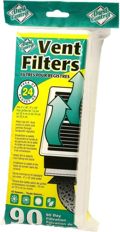 Dust Control Vent Filters - Pack of 24 Air Vent Filters (4" x 10")