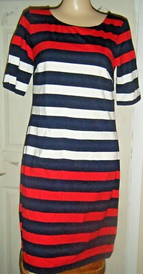 NWT TOMMY HILFIGER BLACK/RED STRIPE STRETCH KNIT DRESS SIZE S/P $69.99