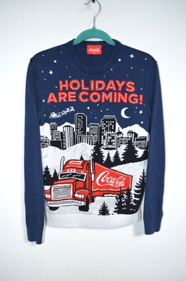 Coca Cola Mens Jumper Long Sleeve Christmas The Holidays Are Coming Size L