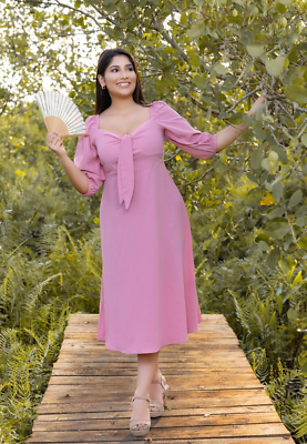 Summer dress Knee length plain formal women s dress Pink chiffon dress