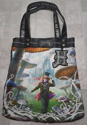 The Mad Hatter Tote Bag 14x18 Alice in Wonderland Johnny Depp Mushrooms