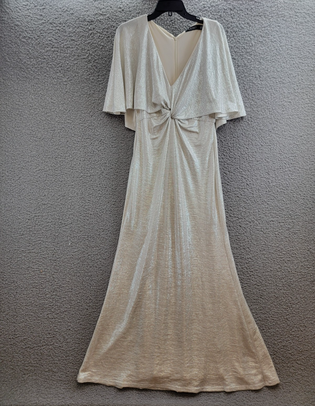 Lauren Ralph Lauren Twist-Front Cape-Overlay Gown Women's 8 Winter Cream V-Neck - Picture 2 of 18