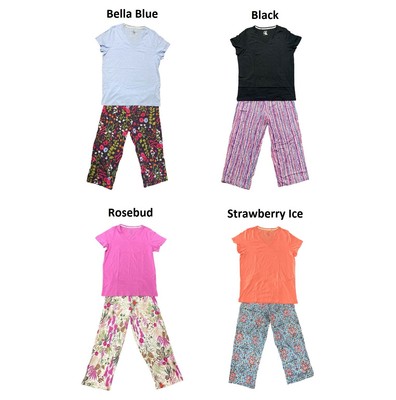 Пижамный комплект с V-образным вырезом и красочными принтами Hue Ladies Cooling Capri из 2 частей