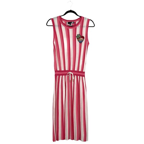 Love Moschino Pink Red White Stripe Mesh Drawstring Midi