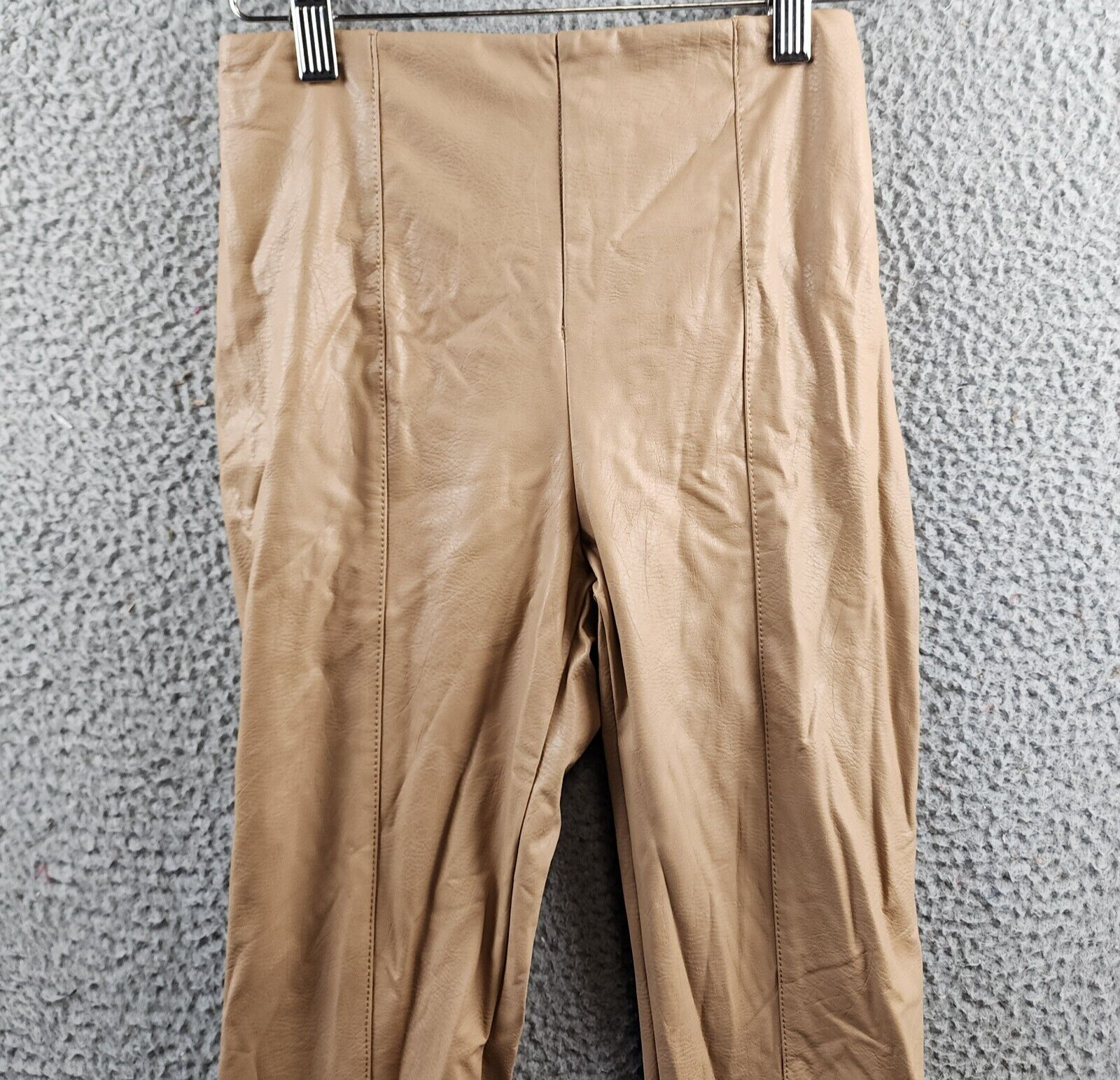 Lyssé Textured Faux Leather Leggings Womens XS Warm Biscuit Elastic Waist PullOn - Picture 3 of 14