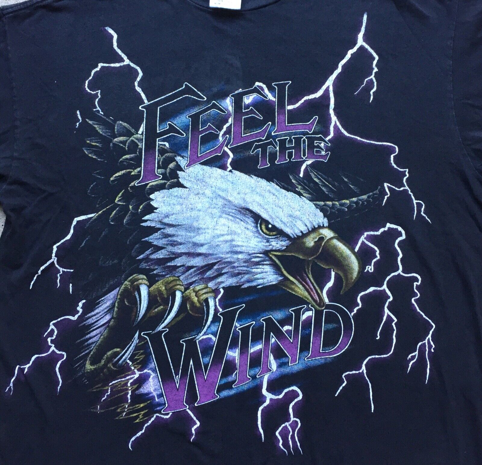 Vtg 90s All Over Print Feel The Wind T Shirt American Vtg 90s All Over Print Feel The Wind T Shirt American