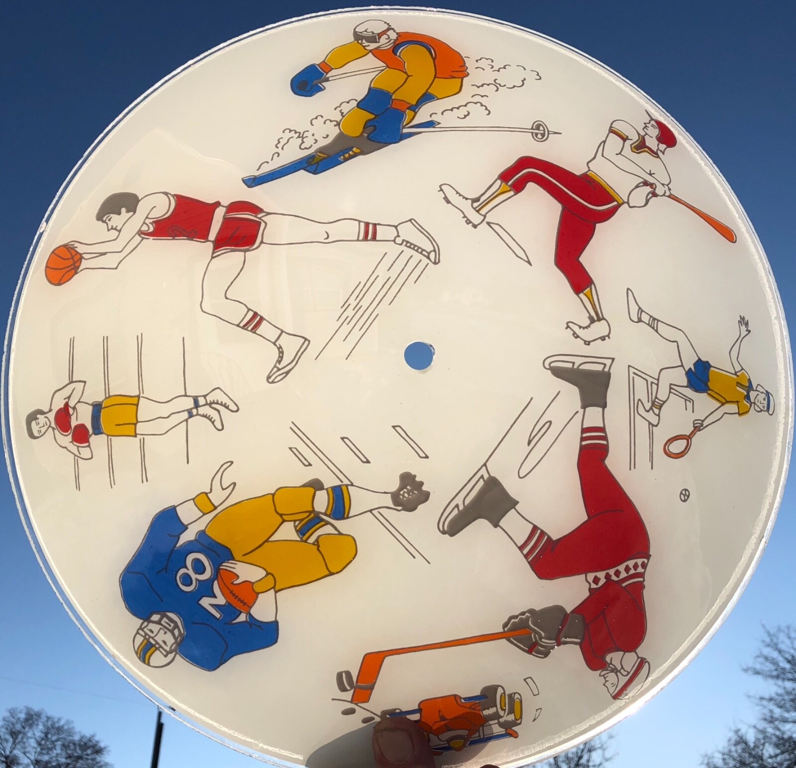 Vintage Mid Century 1960's Sports Glass Ceiling Light Shade Football Hockey