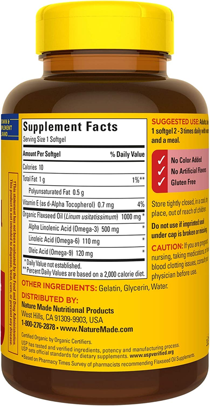 Nature Made Flaxseed Oil 1000mg - Heart Health Omega-3 Supplement - 100 Softgels