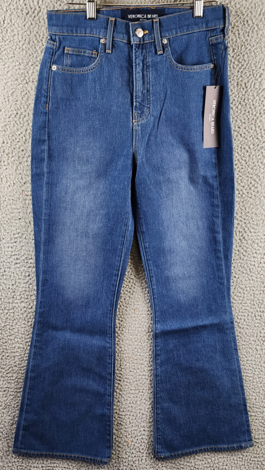 Veronica Beard Carson High Rise Ankle Flare Jeans Women's 27 Cornflower Button~ - Picture 2 of 14