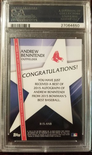 ANDREW BENINTENDI 2015 BOWMAN'S BEST AUTO AUTOGRAPH PSA 10! BOSTON RED SOX