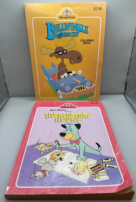 Vintage Lot of 2 Merrigold Press Coloring Books - Bullwinkle, Huckleberry Hound