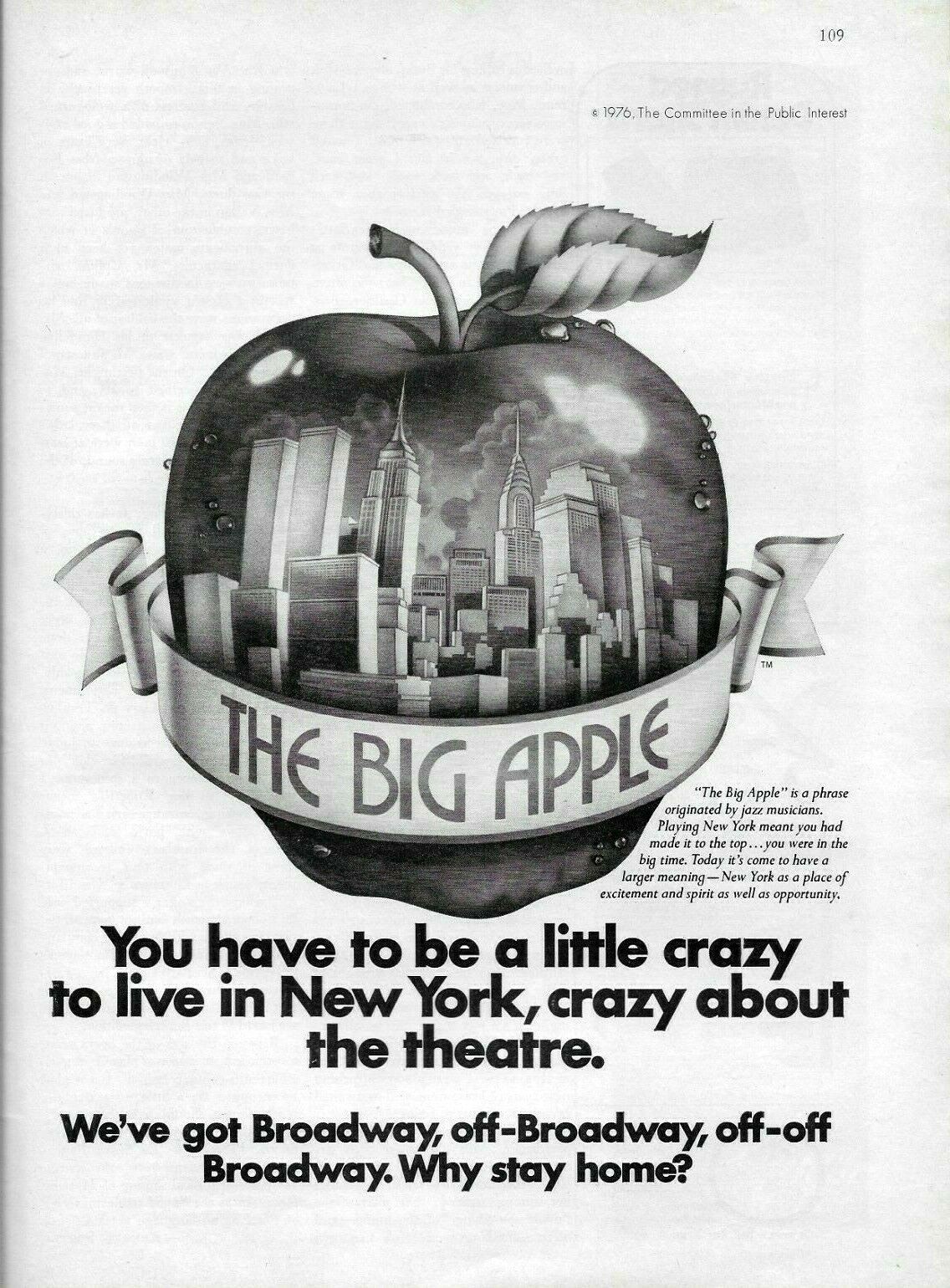 1976 &ldquo;The Big Apple&rdquo; NYC Ogilvy and Mather, New York City Vintage 