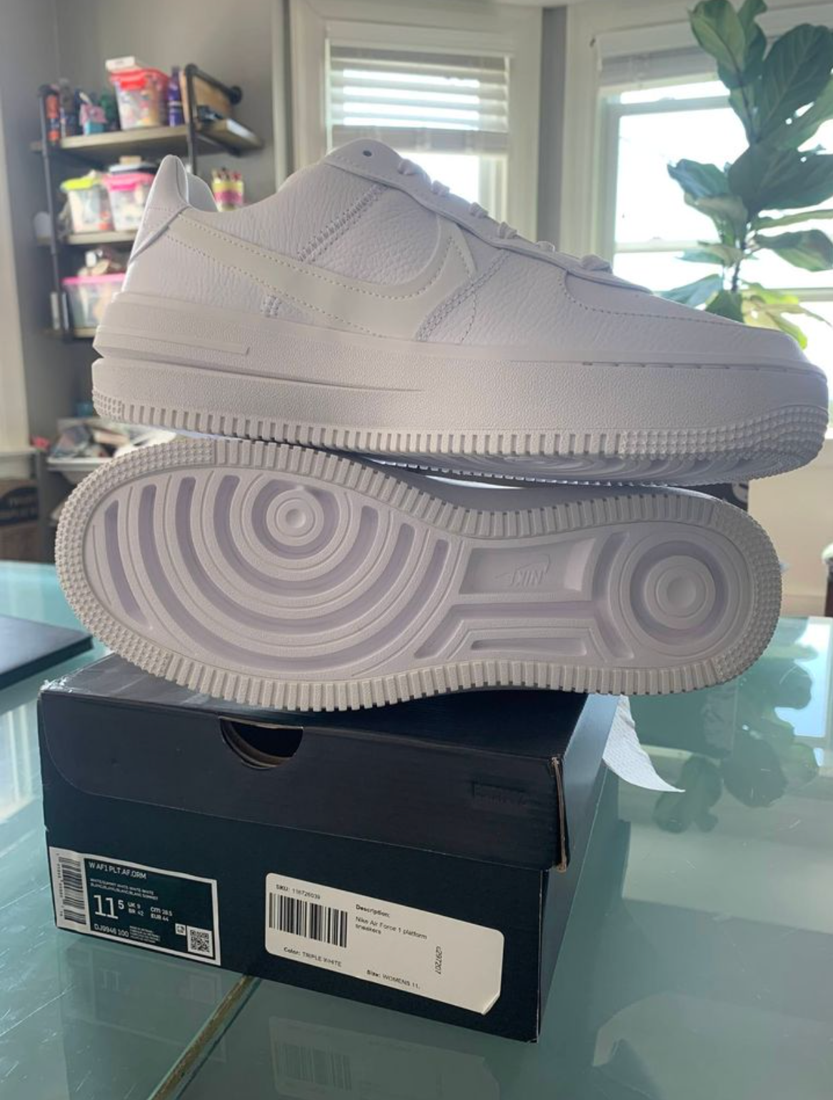 Nike Air Force 1 Women's Platform Triple White - Size 11.5