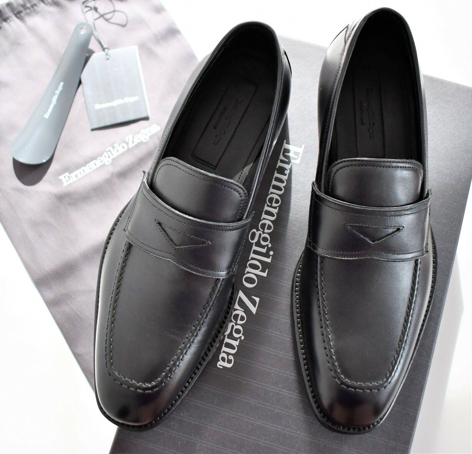 New ERMENEGILDO ZEGNA Black Leather PENNY LOAFER Dress Shoes New ERMENEGILDO ZEGNA Black Leather PENNY LOAFER Dress Shoes