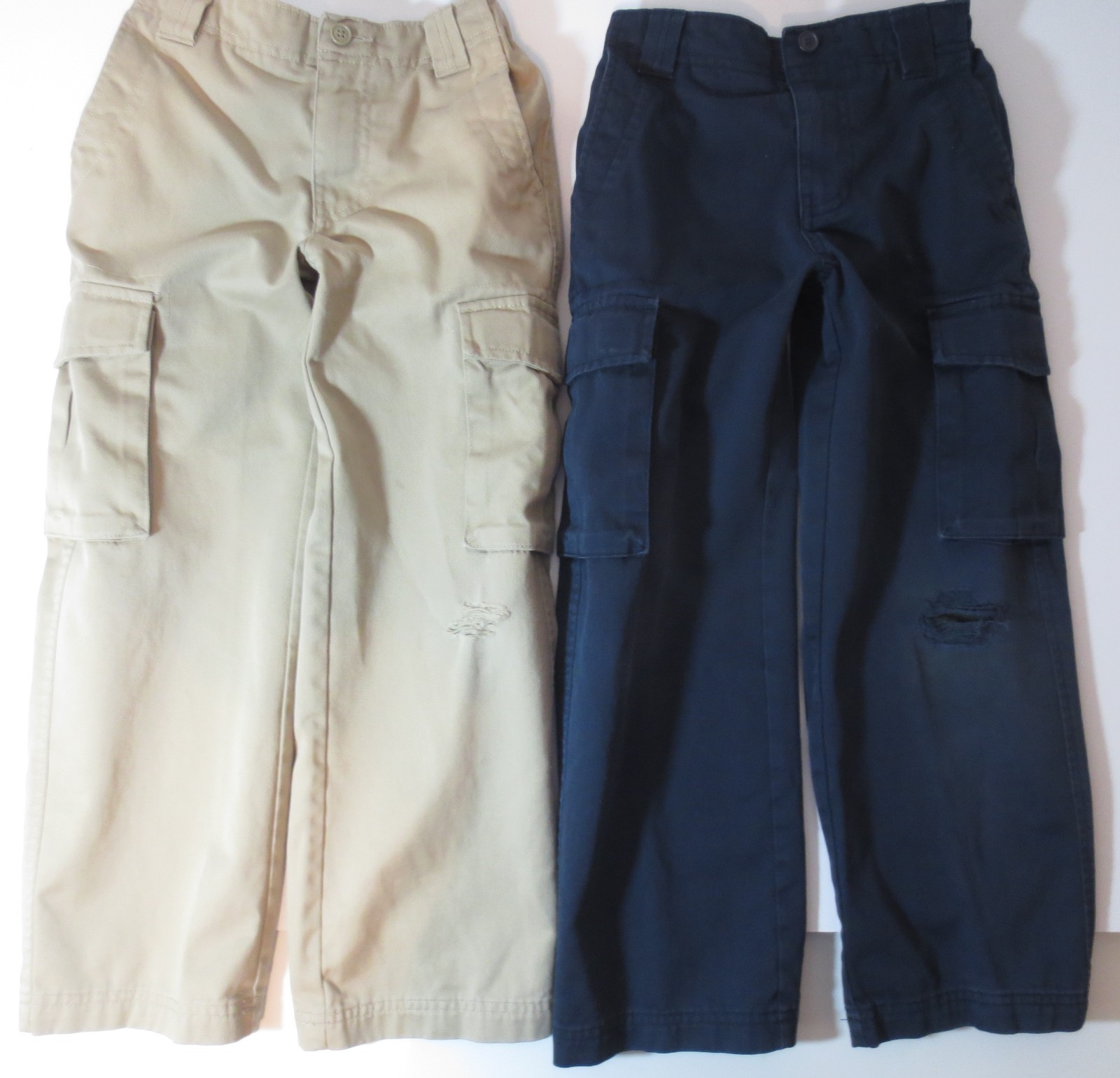 LOT Lands' End Kids Boys Size 7 Khaki Navy Blue School Pants READ