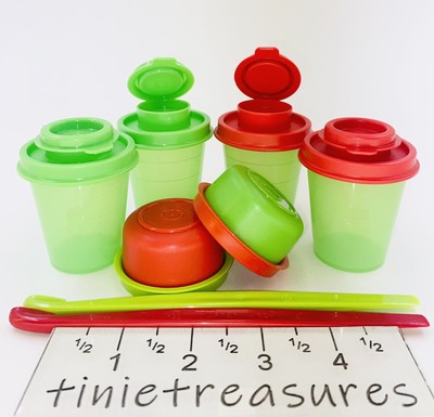 2-Tupperware Midget Sized(2 Oz) S & P Shaker Sets Red/green Gadgets Set 8 Peeler