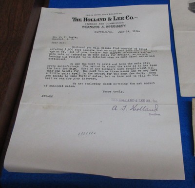 1924 The Holland & Lee Co.Storage Comm. Peanuts Specialty Suffolk VA Papers
