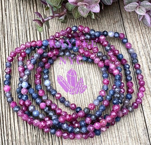 Wholesale 6Pcs Natural Ruby & Sapphire 4mm Faceted 7.5” Healing Stretch Bracelet