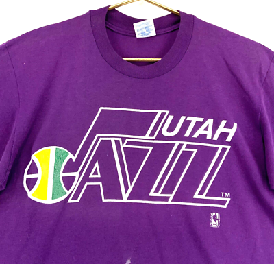 Vintage Utah Jazz Logo 7 T shirt Large Purple Nba Basketball