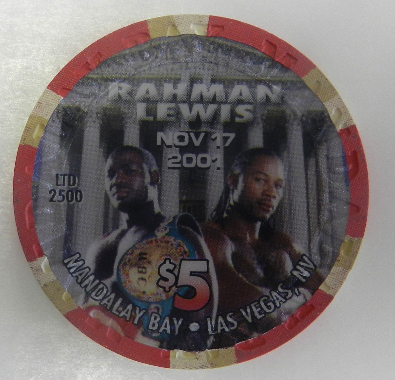 #14cc Rahman Lewis Nov 17 2001 Mandalay Bay $5 Casino Chip Las Vegas Nevada LTD